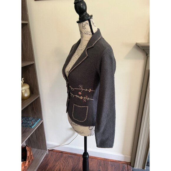 Lucidity Wool Blazer Grey Floral Embroidered Snap Button Pockets Boho Fairy S - Picture 4 of 11